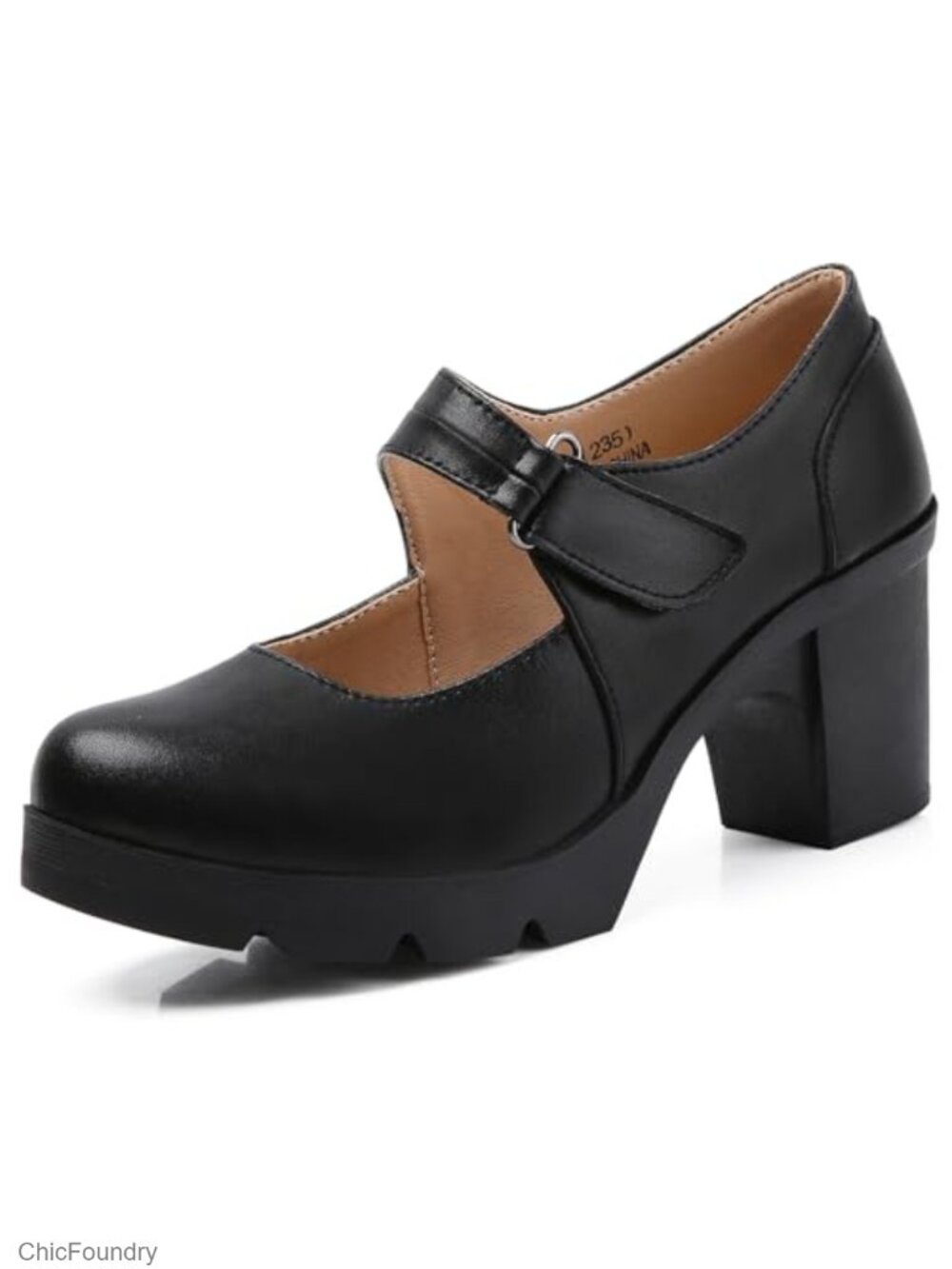Leather Mary Jane Heels Platform Square Toe Dress Pumps Mid Heel Oxfords